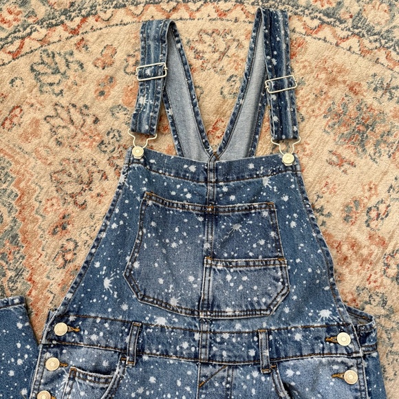 Free People We The Free Ziggy Bleach Splatter Denim Overalls - Picture 3 of 7